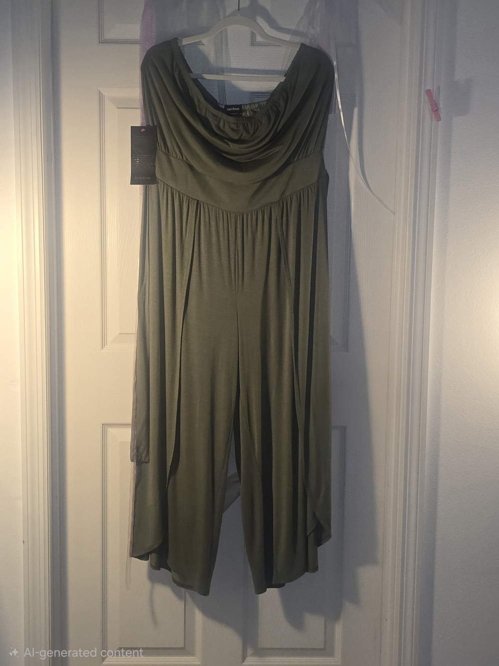 bebe Olive Green Draped Cowl Wide-Leg Jumpsuit